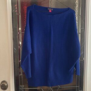 Vince Camuto Sweater Womens Sz M Blue Ribbed Crew Neck Boxy Oversized